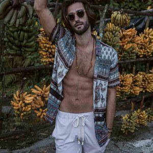 Men Lapel Short-sleeve Printed Ethnic Style Shirt